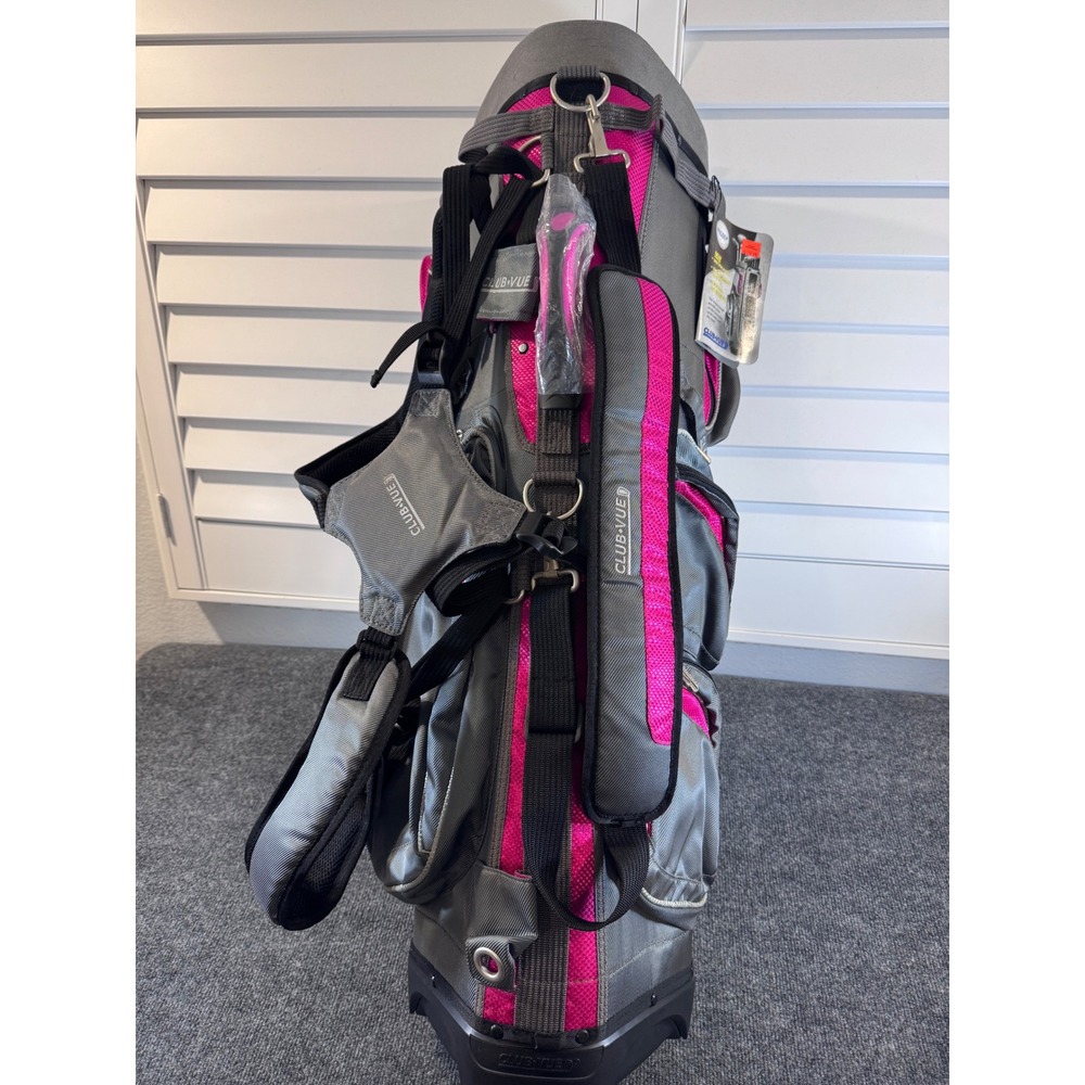 Club-Vue Golf Bag New Old Stock Gray Black Raspberry Backpack Strap Original Tag
